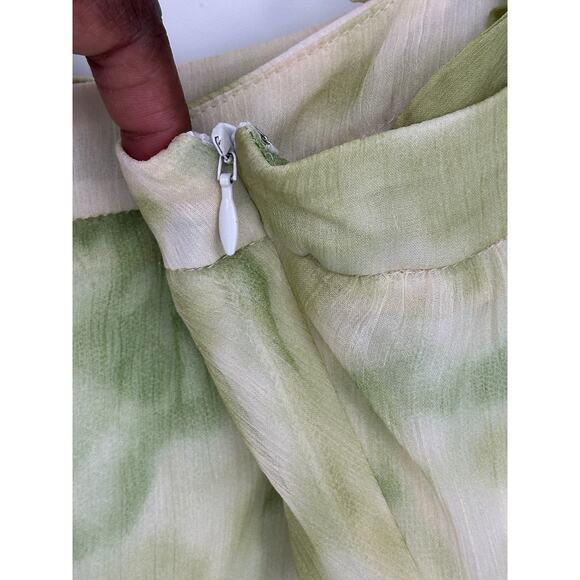 Line and Dot Palm Maxi Dress Cream Green Tie Straps Bohemian Beach Vacay M - Picture 5 of 9